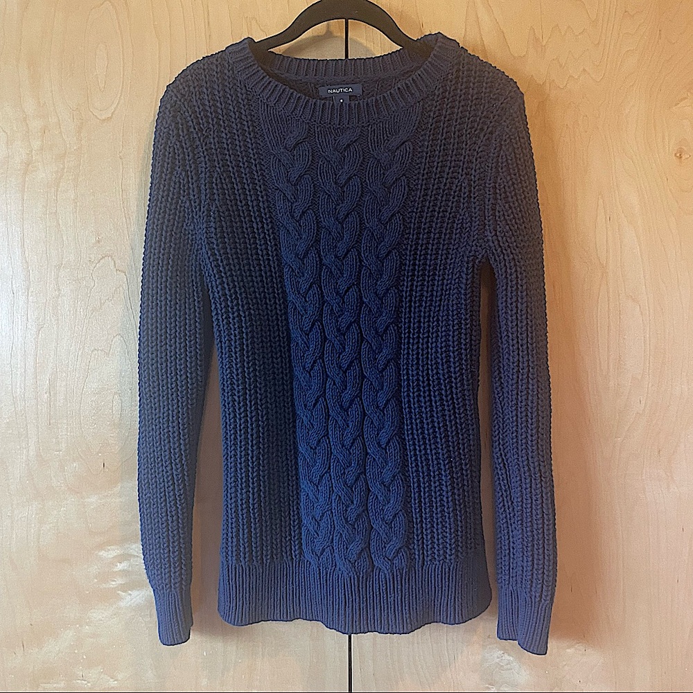 Nautical cable knit navy sweater